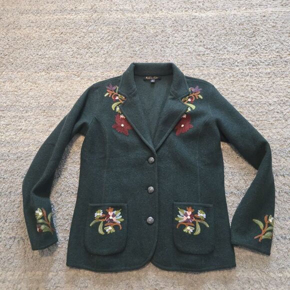 Brooks Brothers Floral-Embroidered Stretch Wool Jacket, Size Medium Green - Picture 1 of 7